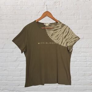 Michael Kors 1X Olive Green Gold Logo Tee Tie Dye Short Sleeve Plus Top